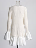 Plataz Summer New Temperament Retro Style Wind Wind Collar Lotus Side Splicing Horn Sleeve Knitted Dress Woman