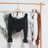 Plataz Girls Shoulder-Hanging Neck With Long-Sleeved Slings With Smear Wooden Ear-Deared Shirt Short With Chest Cushion Top DJPT