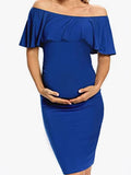 Plataz Women's Sleeveless Leaves Side Shoulder-To-Shoulder Skirts Knee-Jerk Trims Pregnant Women's Dress Maternity