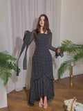 Plataz 2024 New Chiffon Spot Lotus Leaf Sleeve Temperament Long Splicing Irregular Dress