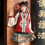 Plataz Fulong Yingchun Hanfu Women Chinese Wind Han Element Blouse Vest Half Dress Suit 8941