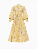 Plataz Autumn And Winter New Australian Tide Brand Retro Court Lantern Sleeve Single Buckle Floral Open Shirt Long Dress
