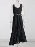 Plataz Holiday Dress 2025 New Square Collar Sleeveless Lace Design Mid-Rise Irregular Dress Woman