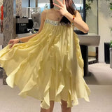 Plataz Holiday Beads With Fluffy Sling Dress Spring 2025 New Super Fairy Sweet Short Skirt