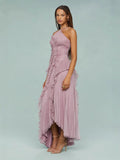 Plataz For High-End Chiffon Dress Women Lotus Edge Folding Design Thin Long Dress Fast Fashion HZ0628