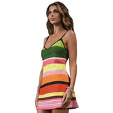 Plataz Women's Spring And Summer New Sleeveless V-Necked Printed Suspension Dress DJPT