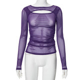 Plataz Women's Summer 2024 New Solid Color Long Sleeve Bottom Net Slamm Slamm An Empty Top DJPT