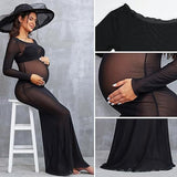 Plataz Women's Clothing Perspective High Elastic Net Round-Collar Repair Pregnant Woman Photo Photo Drag Floor Dress 1245 Maternity