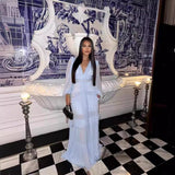 Plataz 2024 Elegant Splicing Long-Sleeved V-Neck Dress Women's Long Dress