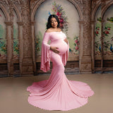 Plataz Women's Silk Cotton Pregnant Women's Lotus Leaf Sleeves To Drag Tail Dress Photography Dress 1176 Maternity