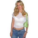 Plataz Women's Summer New Sexy Slim Slim Solid Color Oblique Shoulder Perspective Top DJPT