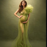 Plataz Take A Picture With A Net Yarn Dress Pregnant Women's Shoulderless Sleeve-Free Dress Halloween Styling Maternity