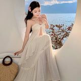 Plataz Atmosphere Feel Seaside Vacation Bra Hanging Neck Sling Suit Skirt Swing Flowing Long Skirt