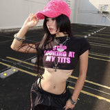 Plataz Casual Letter Print Ultra-Short Top Girl 2025 Summer Hot Girl Exposed Umbilical Repair T-Shirt DJPT