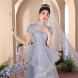 Plataz Evening Dress Dress Light Luxury Small High-End Temperament Blue Birthday Princess Dress Adult Ceremony Host Fluffy Skirt