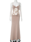 Plataz Women's Sleeveless Backs Folding Lace Splicing Dress DJPT