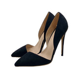 Plataz Black Velvet High Heel Shoes 12CM Tip Finger Fine And Shallow Professional Women's Shoes High Quality Shoes