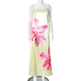 Plataz Women's Autumn And Winter Smear Chest Hollow Back Iron Mouth Flower Print Dress DJPT