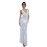 Plataz Deep V Sexy Dew Suspension Dress By Three-Dimensional Flower Dress