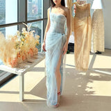 Plataz Minority Temperament Lace Mesh Embroidery Dress Woman 2025 New High-End Feel Banquet Waist Dress