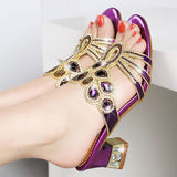 Plataz Of Cold Slippers Women With Butterflies Flowers Leather Fashion Coarse Heel Crystal Sandals Wearing Casual Slippers High Quality Shoes