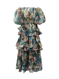 Plataz Retro Court Dress 2025 Summer New Multi-Layer Lotus Side Bubble Sleeve Print Dress Dress Woman