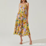 Plataz Summer New Fashion Colorful Printing Press Folding Sling Dress