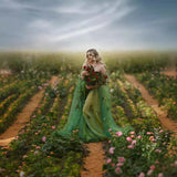 Plataz Dress Shoulder 2025 New Emerald Green Dress Ball Dress Floral Dress Princess Breeze