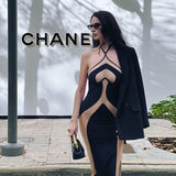 Plataz Autumn 2025 New Long Dress Temperament Hanging Neck Sling Body Hollow Sexy Dress DJPT