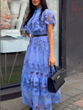Plataz Atmosphere Long Dress 2025 New High-End Collar Embroidery Hollow Waist Fashion Dress Women's Summer