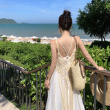 Plataz Holiday Wind Two Sets Of Women's Summer 2024 New Hollow Lavender Sling Dress