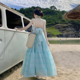 Plataz Hanging Neck Sling Dress Summer Seaside Holiday Fairy Dress Sexy Bareback Beach Dress Woman