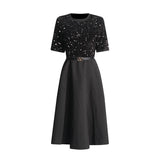 Plataz Elegant Wind 2025 Summer New Heavy Industry Embroidery Beads Design Fake Two Waist Dress Dress Dress