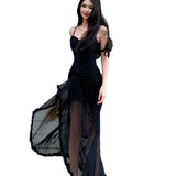 Plataz Slings Slims And Irregular Open Fork Long Skirt Beach Holiday Birthday Dinner Small Dress