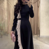 Plataz High-Level Temperament Side Irregular Lotus Side Design Contrast Dress
