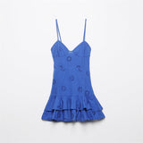 Plataz New Women's Wear V-Neck High-Waisted Splicing Medium-Long Sling Dress Women's Style DJPT