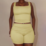 Plataz Square Collar Sling Short Suit 2025 Summer New Casual Women's Fashion DJPT