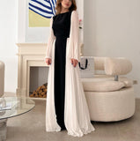 Plataz Women's New Round-Neck Loose Long-Sleeved Elegant Black And White Folded Dress HZ0628