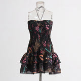 Plataz Holiday Wind 2025 Summer New Breast-Scaring Necked Neck Design Short-Height Bullet Short Dress