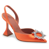 Plataz Orange Sardine Slingbacks High-Heeled Banquet Fashion Singles Tip-Tip And Water Drill Buckle High Quality Shoes