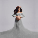 Plataz Pregnant Women Sexy Long-Sleeved Lace Dress Mesh Pregnant Women Take Pictures Of Pregnant Women Pregnant Skirts Maternity