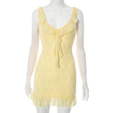 Plataz Women's Spring And Summer New Solid Color U Collar Bare Back Wood Ear Lace Dress DJPT