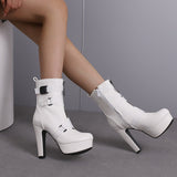 Plataz Belt Buckle Stumbling Side Zipper Short Boots Knight Boots Water Table Coarse Heels 40-50 Large Size Boots High Quality Shoes