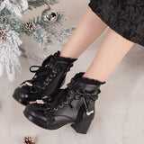 Plataz Bow Lotus Leaf Side With Short Boots Princess Boots Lolita Women Boots Coarse And Boots 28-43 Boots High Quality Shoes