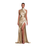 Plataz Summer New Temperament Collar Dress Hanging Neck Sleeveless Open Fork Thin Dress Dress Dress DJPT