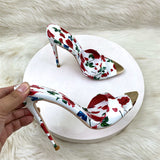 Plataz Summer Word Drag High Heel Shoes 12CM Tip Finger Fine Heel Sexy Printed Women's Shoes High Quality Shoes