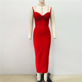 Plataz Sexy V-Neck Nail Beaded Diamond Sling Banding Dress Dress For The Party Party