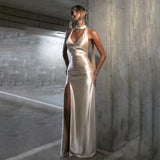 Plataz Autumn 2025 New Fashion Style Sexy Deep V Collar Hanging Back With A Ribbon Dress DJPT