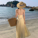 Plataz Summer New French V-Neck Hanging Neck Sling Skirt Loose Seaside Holiday Dress Woman