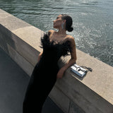 Plataz Braided Tat-Carnated Feathers Elegant Tight-Bossed Party Party Dress Dress